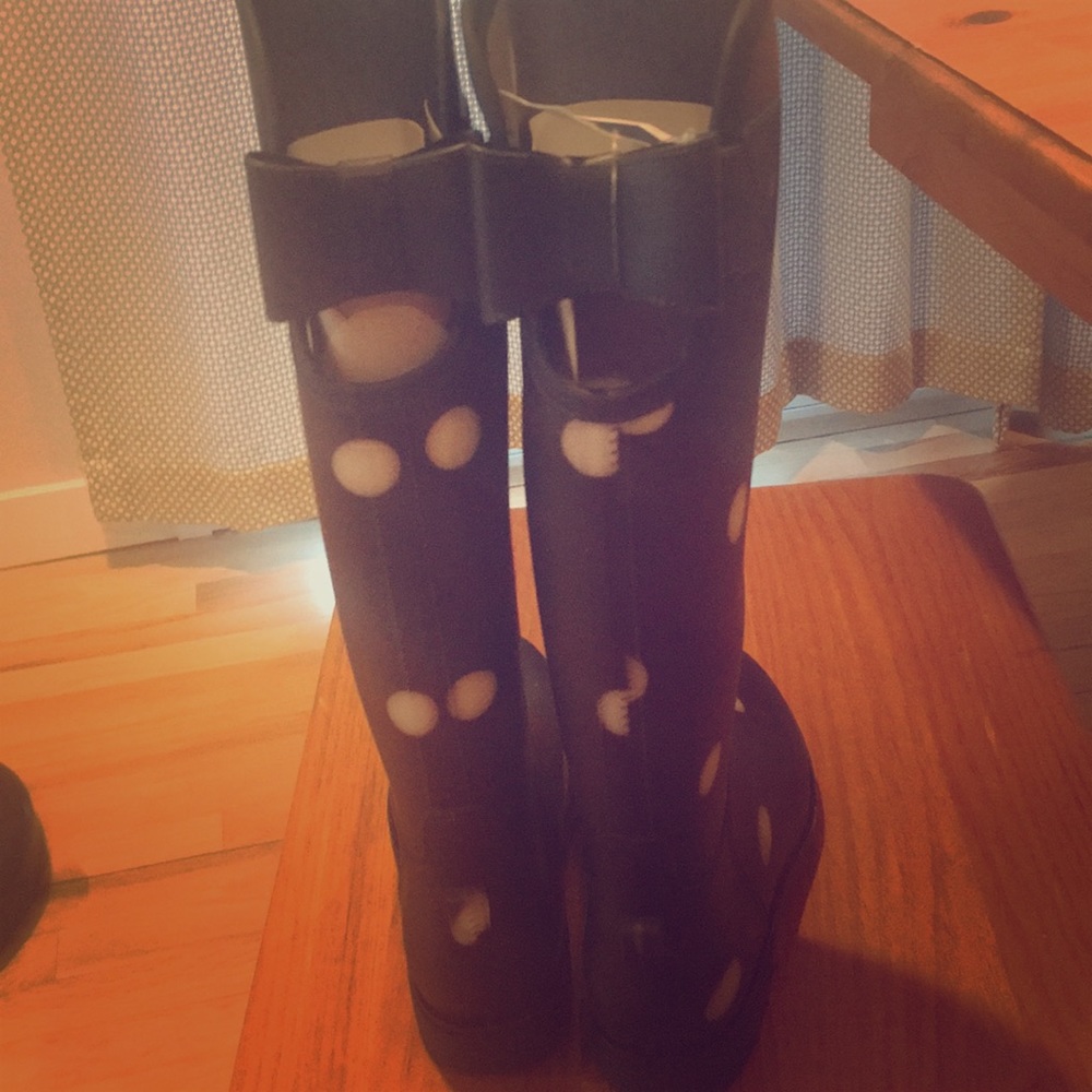Brand new polka dot rain boots
